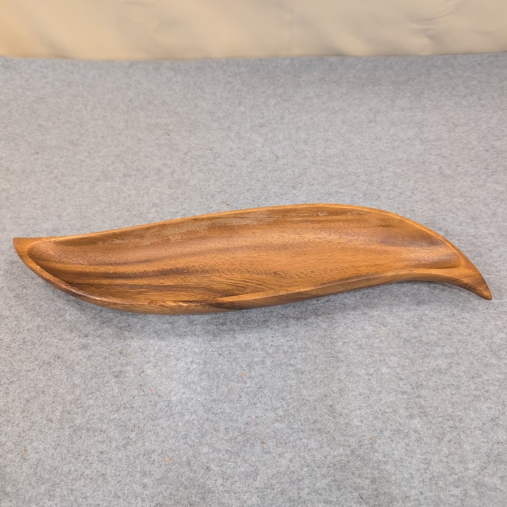 Philcraft Monkey Pod Wood Leaf Tray Hand Carved Philippines Brown - Picture 1 of 7